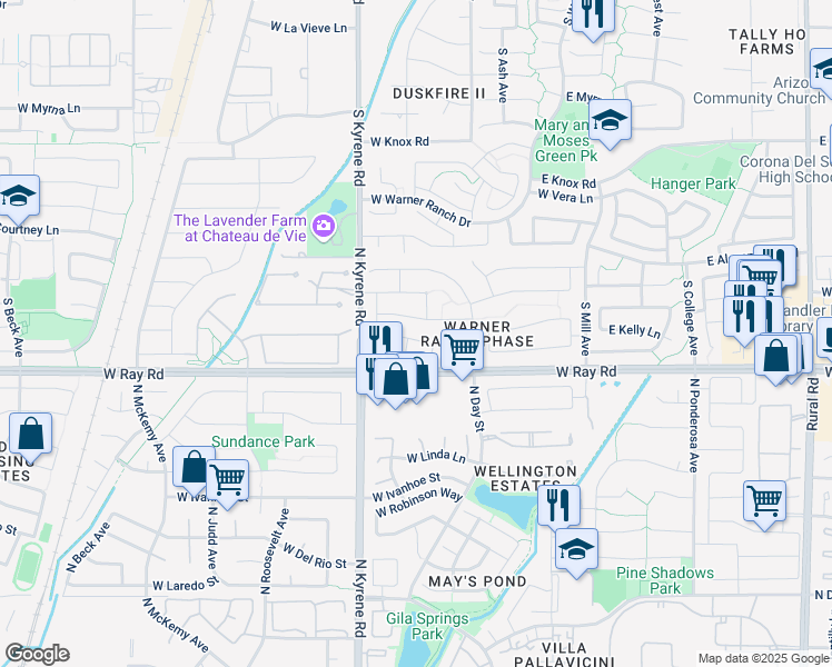 map of restaurants, bars, coffee shops, grocery stores, and more near 5902 West Gary Drive in Chandler