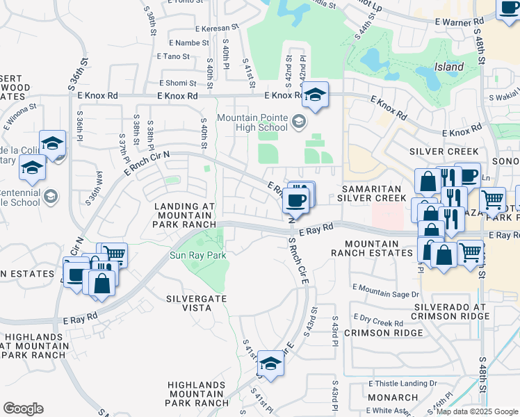 map of restaurants, bars, coffee shops, grocery stores, and more near 13820 South 42nd Place in Phoenix
