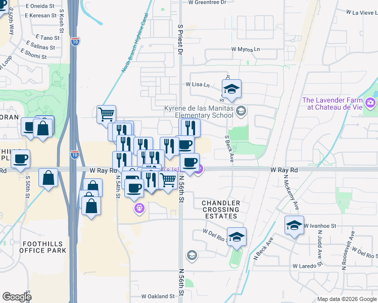 map of restaurants, bars, coffee shops, grocery stores, and more near in Tempe