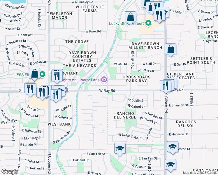 map of restaurants, bars, coffee shops, grocery stores, and more near 395 West Ray Road in Gilbert