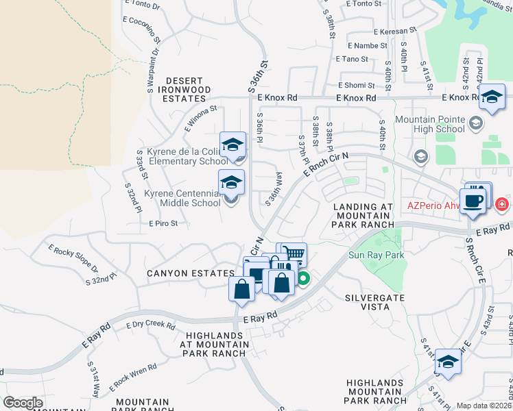 map of restaurants, bars, coffee shops, grocery stores, and more near 13853 South 36th Place in Phoenix