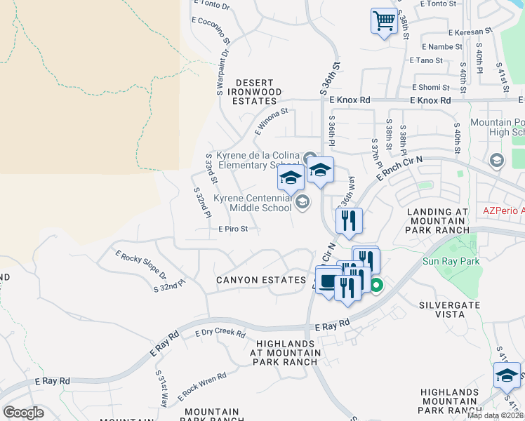 map of restaurants, bars, coffee shops, grocery stores, and more near 13823 South 34th Street in Phoenix