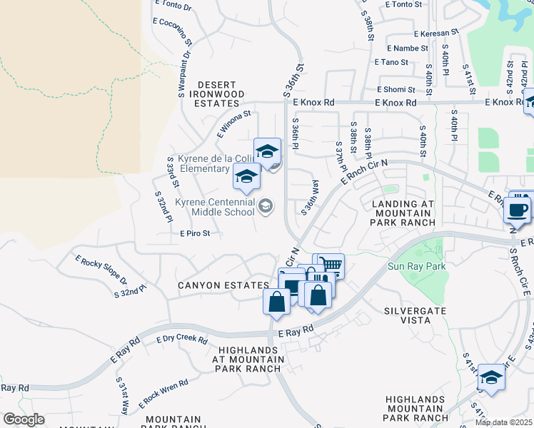 map of restaurants, bars, coffee shops, grocery stores, and more near 13808 South 36th Street in Phoenix