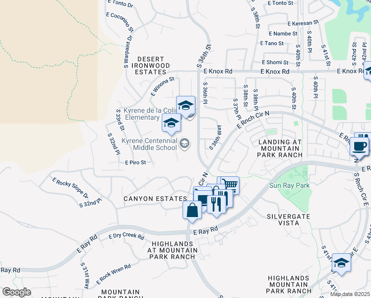 map of restaurants, bars, coffee shops, grocery stores, and more near 13808 South 36th Street in Phoenix