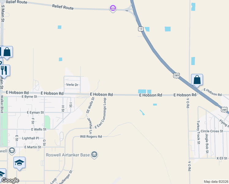 map of restaurants, bars, coffee shops, grocery stores, and more near 581-615 East Hobson Road in Roswell