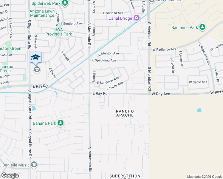 map of restaurants, bars, coffee shops, grocery stores, and more near 11265 East Sable Avenue in Mesa