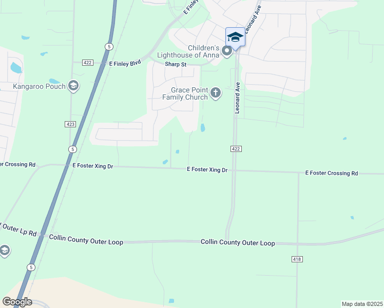 map of restaurants, bars, coffee shops, grocery stores, and more near 709 East Foster Crossing Road in Anna