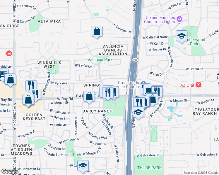 map of restaurants, bars, coffee shops, grocery stores, and more near 3200 West Ray Road in Chandler