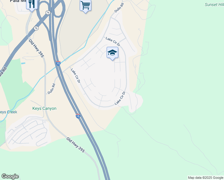 map of restaurants, bars, coffee shops, grocery stores, and more near 3727 Lake Shore Road in Fallbrook