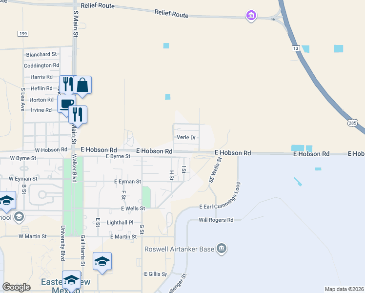 map of restaurants, bars, coffee shops, grocery stores, and more near 128 East Byrne Street in Roswell
