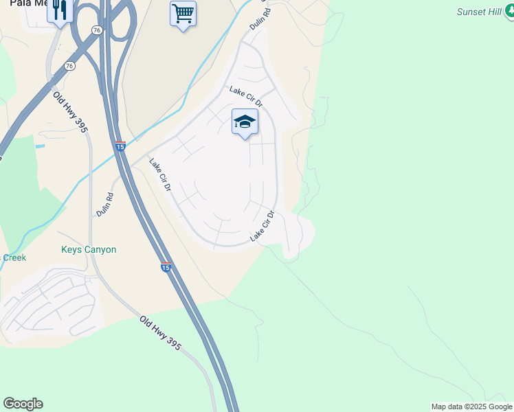 map of restaurants, bars, coffee shops, grocery stores, and more near 3709 Lake Park Road in Fallbrook