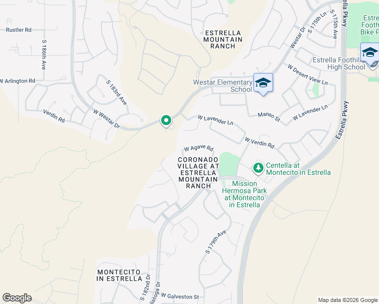 map of restaurants, bars, coffee shops, grocery stores, and more near 17985 West Jojoba Road in Goodyear