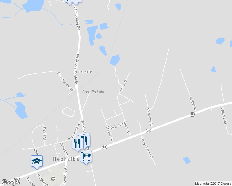 map of restaurants, bars, coffee shops, grocery stores, and more near 4365 Saxon Drive in Hephzibah