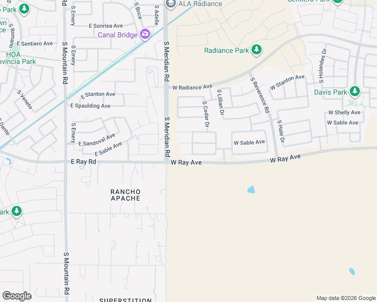 map of restaurants, bars, coffee shops, grocery stores, and more near 23177-23199 East Ray Road in Mesa