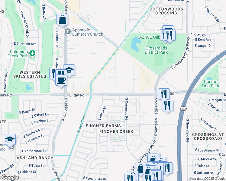 map of restaurants, bars, coffee shops, grocery stores, and more near 1918 East Megan Street in Gilbert