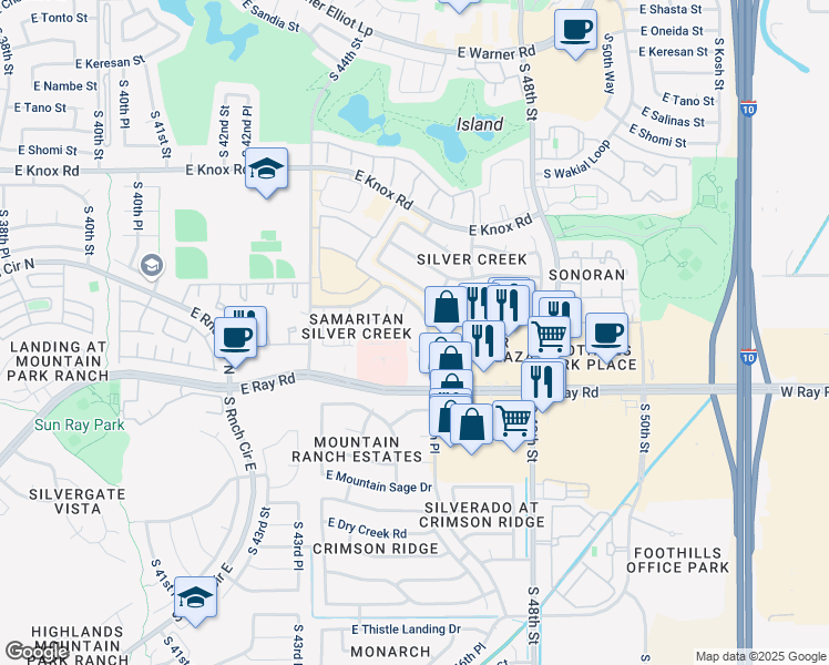 map of restaurants, bars, coffee shops, grocery stores, and more near 4530 East Ray Road in Phoenix