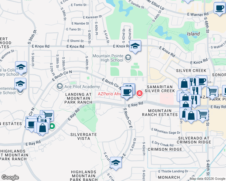 map of restaurants, bars, coffee shops, grocery stores, and more near 13820 South 42nd Place in Phoenix