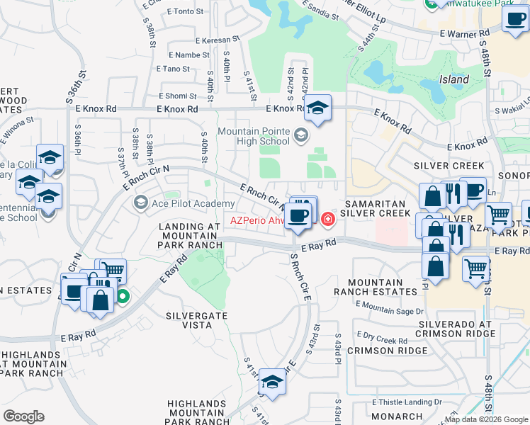 map of restaurants, bars, coffee shops, grocery stores, and more near 13820 South 42nd Place in Phoenix