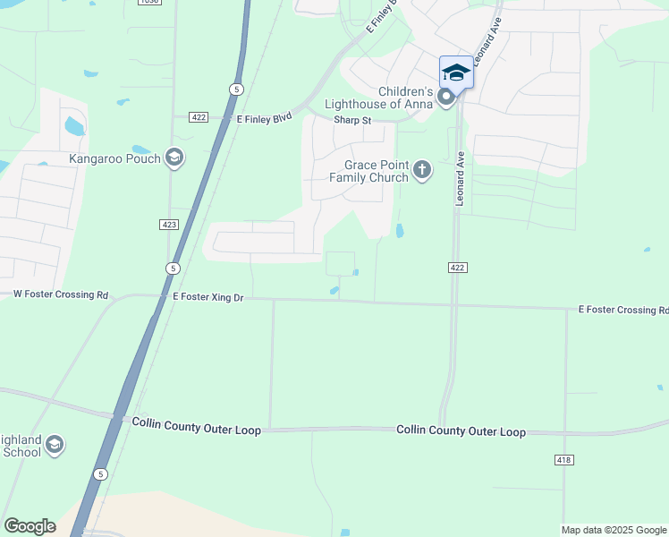 map of restaurants, bars, coffee shops, grocery stores, and more near 615 East Foster Crossing Road in Anna