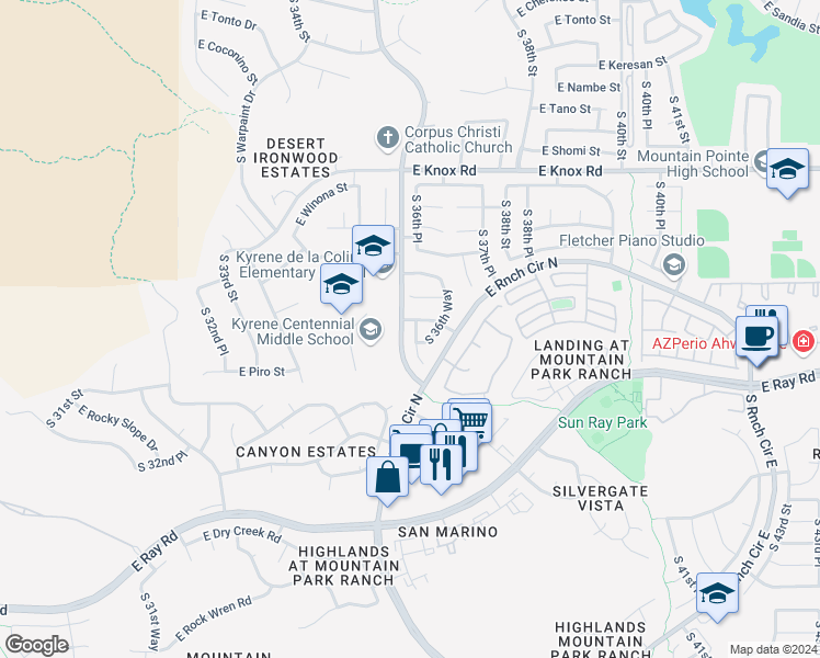 map of restaurants, bars, coffee shops, grocery stores, and more near 13830 South 36th Place in Phoenix