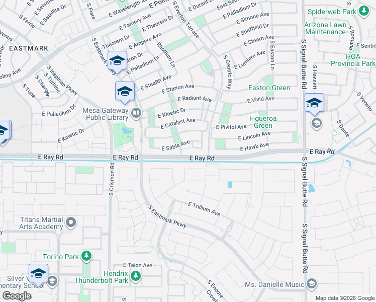 map of restaurants, bars, coffee shops, grocery stores, and more near 5132 South Baffle Lane in Mesa