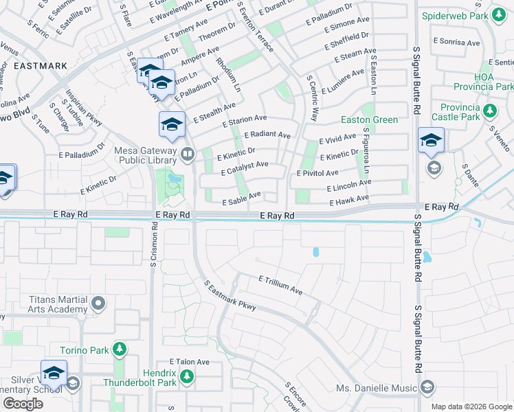 map of restaurants, bars, coffee shops, grocery stores, and more near 5132 South Baffle Lane in Mesa