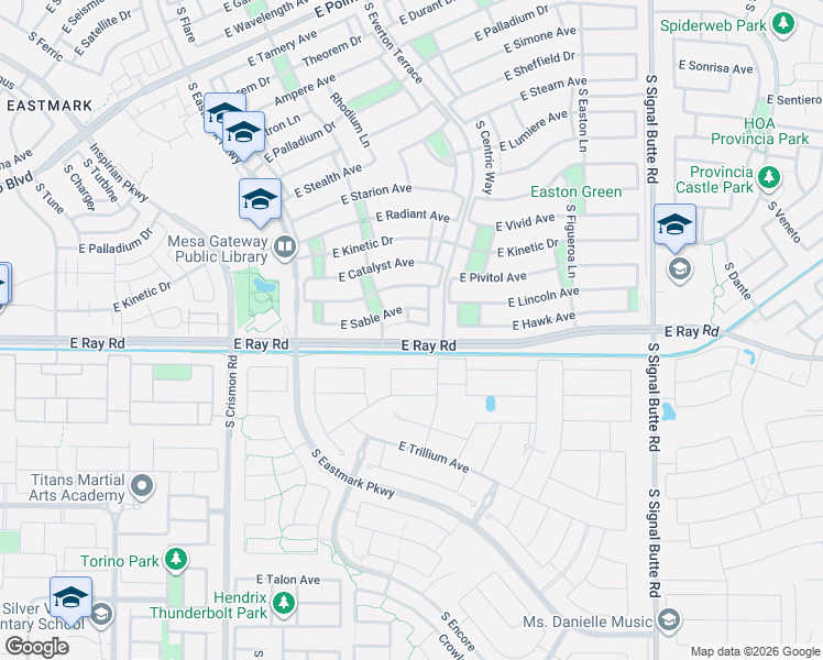 map of restaurants, bars, coffee shops, grocery stores, and more near 5132 South Baffle Lane in Mesa