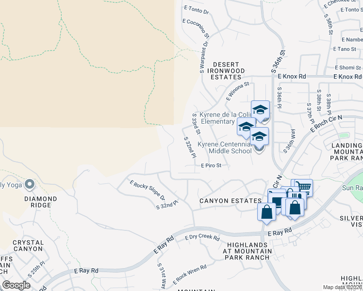 map of restaurants, bars, coffee shops, grocery stores, and more near 13604 South 32nd Place in Phoenix