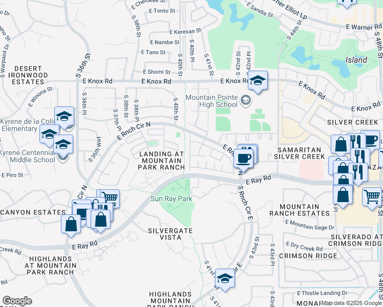 map of restaurants, bars, coffee shops, grocery stores, and more near 13639 South 41st Place in Phoenix