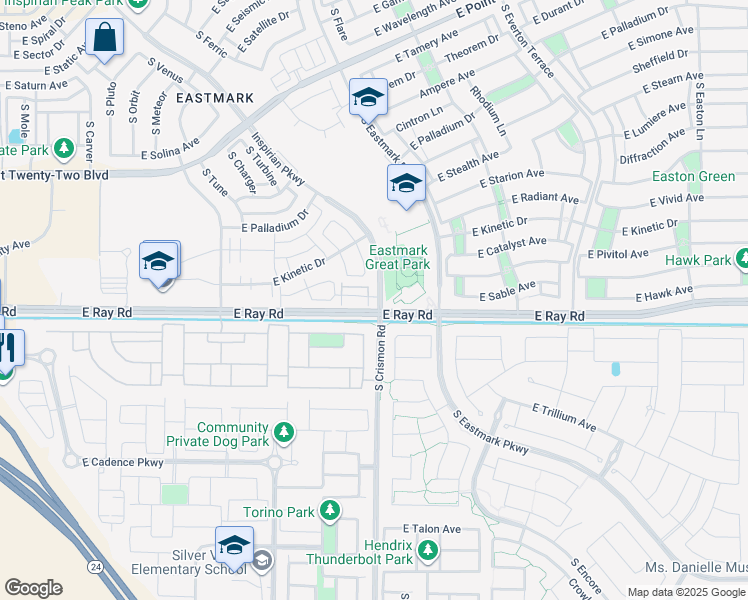 map of restaurants, bars, coffee shops, grocery stores, and more near 5054 South Turbine in Mesa
