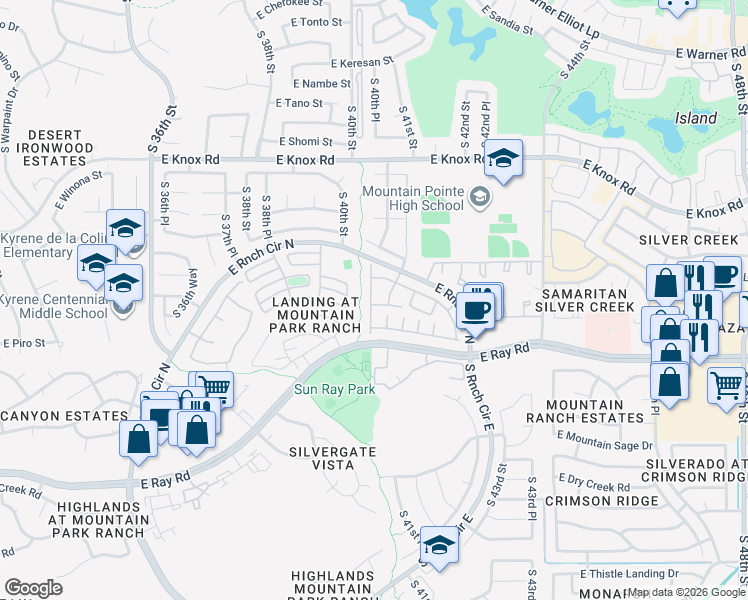 map of restaurants, bars, coffee shops, grocery stores, and more near 13639 South 41st Place in Phoenix