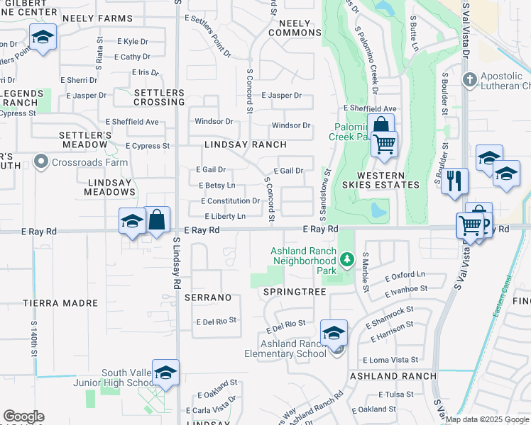 map of restaurants, bars, coffee shops, grocery stores, and more near 1531 South 30th Street in Gilbert