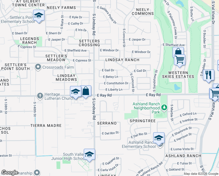 map of restaurants, bars, coffee shops, grocery stores, and more near 903 East Constitution Drive in Gilbert