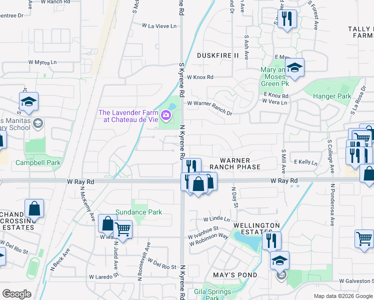map of restaurants, bars, coffee shops, grocery stores, and more near 5982 West Gail Drive in Chandler