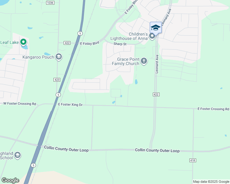 map of restaurants, bars, coffee shops, grocery stores, and more near 615 East Foster Crossing Road in Anna