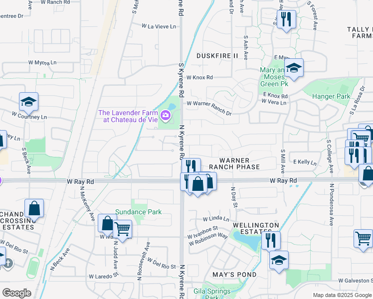 map of restaurants, bars, coffee shops, grocery stores, and more near 5982 West Gail Drive in Chandler