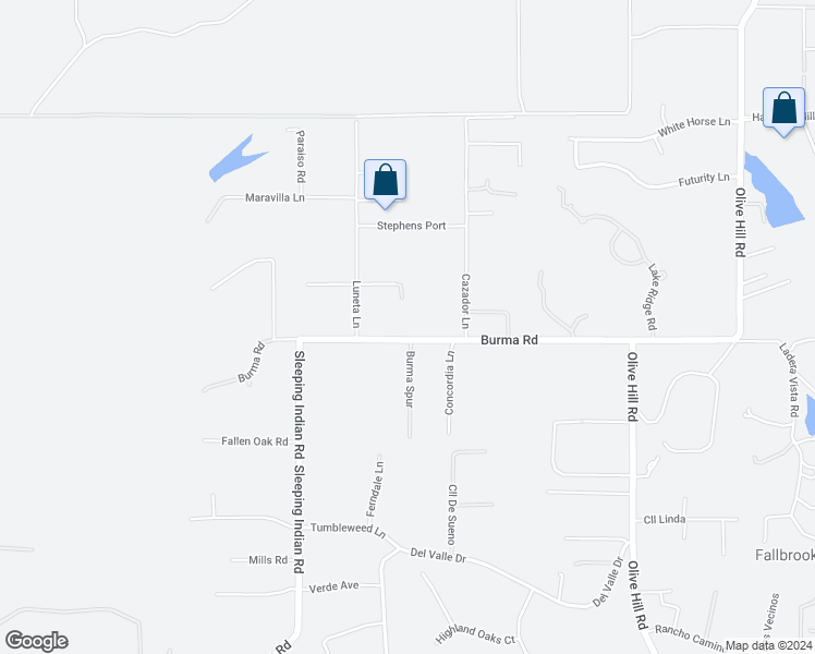 map of restaurants, bars, coffee shops, grocery stores, and more near 504 Burma Road in Fallbrook