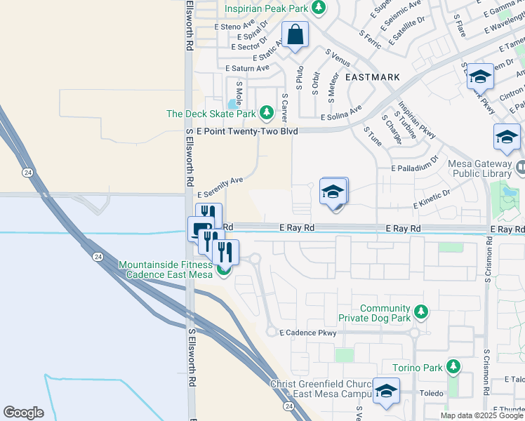 map of restaurants, bars, coffee shops, grocery stores, and more near 9410 East Ray Road in Mesa