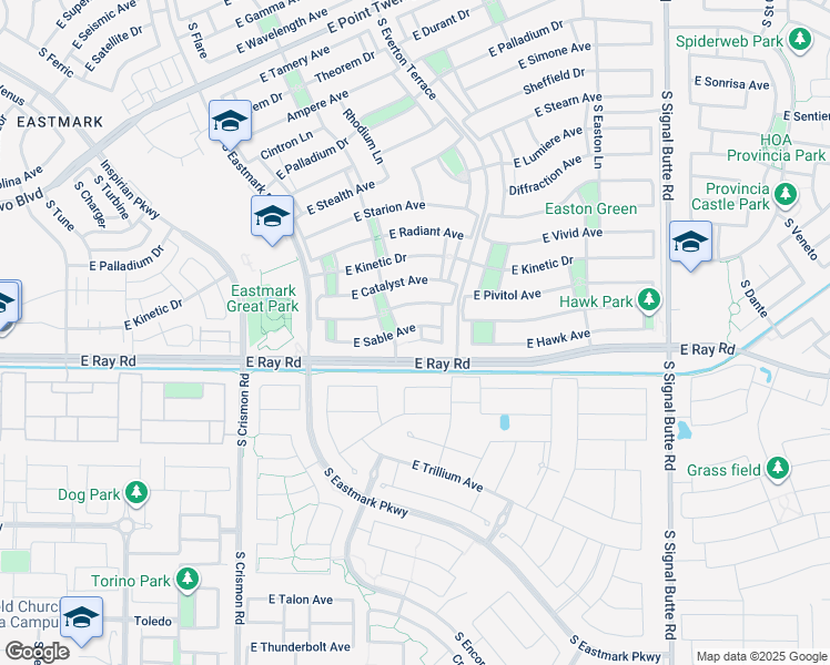map of restaurants, bars, coffee shops, grocery stores, and more near 5132 South Baffle Lane in Mesa