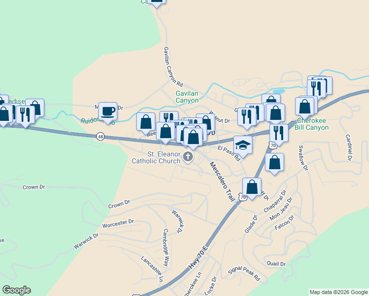 map of restaurants, bars, coffee shops, grocery stores, and more near 315 Sudderth Drive in Ruidoso