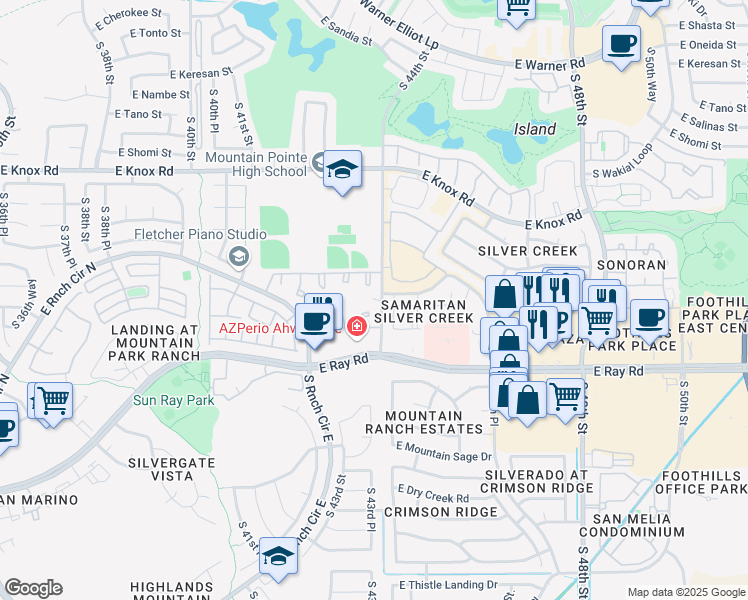 map of restaurants, bars, coffee shops, grocery stores, and more near 13820 South 44th Street in Phoenix
