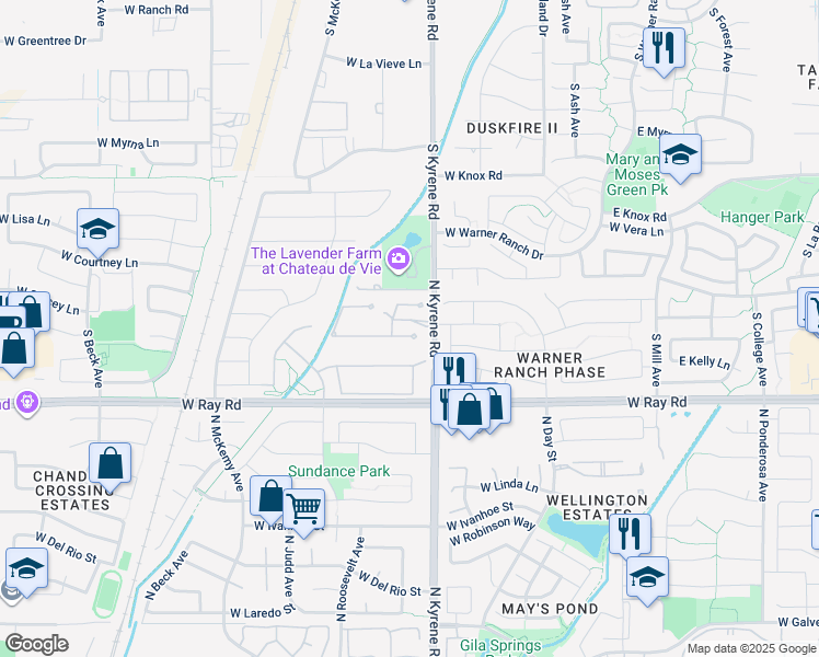 map of restaurants, bars, coffee shops, grocery stores, and more near 6034 West Trovita Place in Chandler