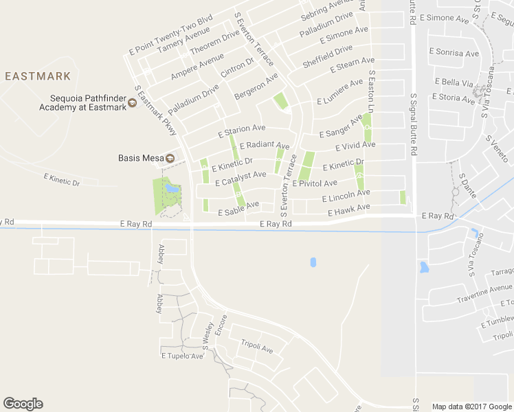 map of restaurants, bars, coffee shops, grocery stores, and more near 5132 South Baffle Lane in Mesa