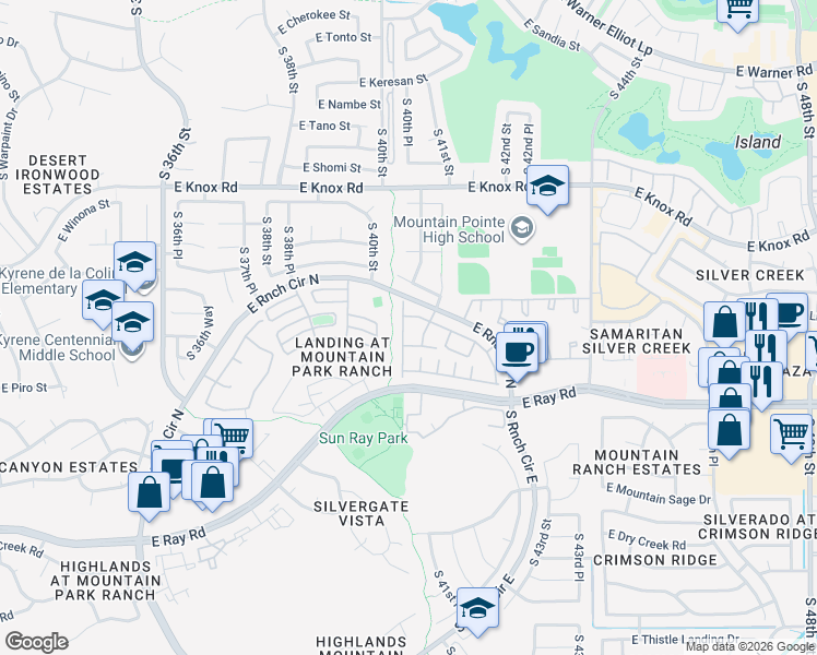 map of restaurants, bars, coffee shops, grocery stores, and more near 13639 South 41st Place in Phoenix