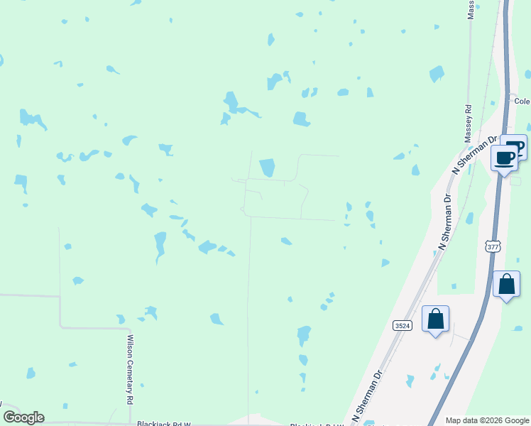 map of restaurants, bars, coffee shops, grocery stores, and more near 8551 Richter Road in Aubrey
