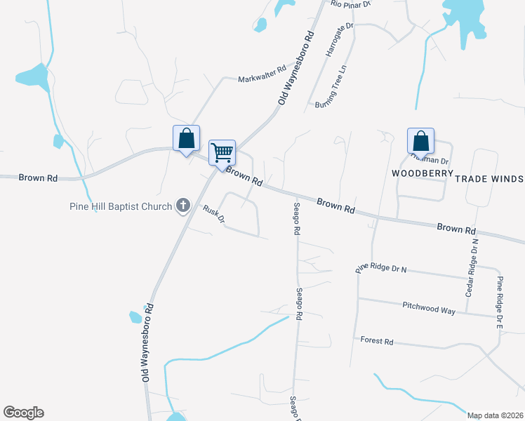 map of restaurants, bars, coffee shops, grocery stores, and more near 1650 Brown Road in Hephzibah