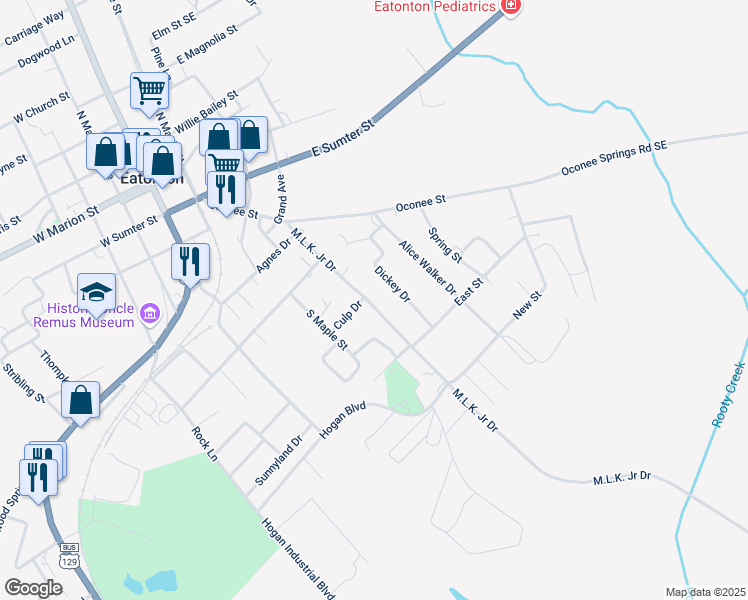 map of restaurants, bars, coffee shops, grocery stores, and more near 249 Martin Luther King Junior Drive in Eatonton