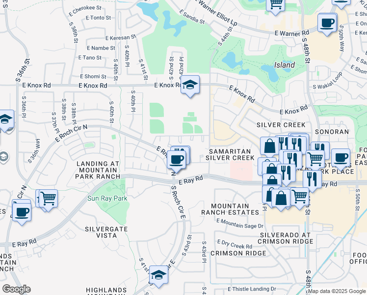 map of restaurants, bars, coffee shops, grocery stores, and more near 13820 South 44th Street in Phoenix