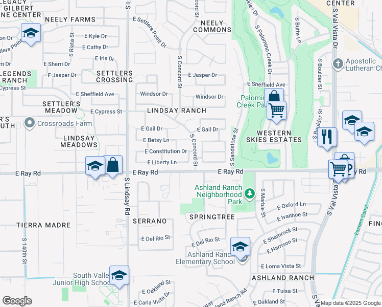 map of restaurants, bars, coffee shops, grocery stores, and more near 1531 South 30th Street in Gilbert