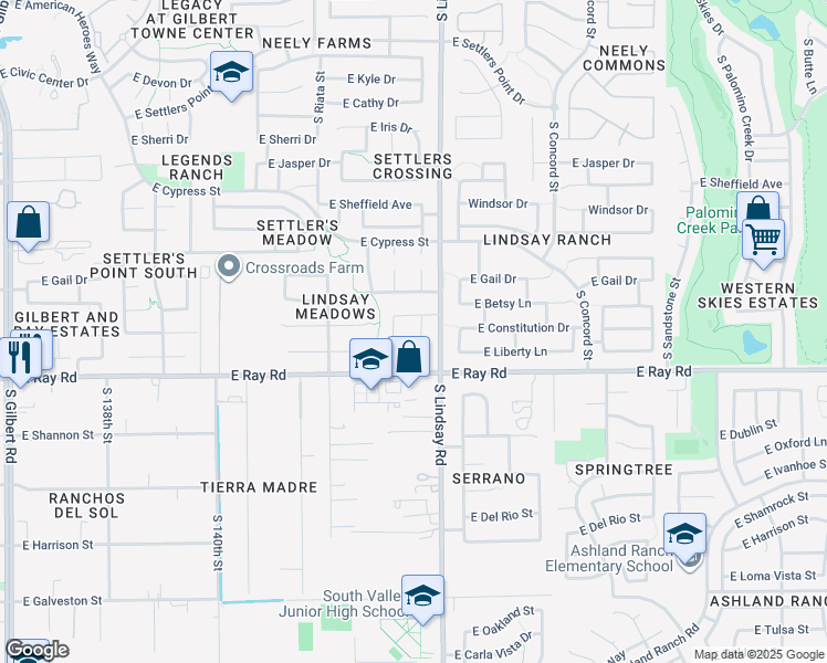 map of restaurants, bars, coffee shops, grocery stores, and more near 752 East Constitution Drive in Gilbert